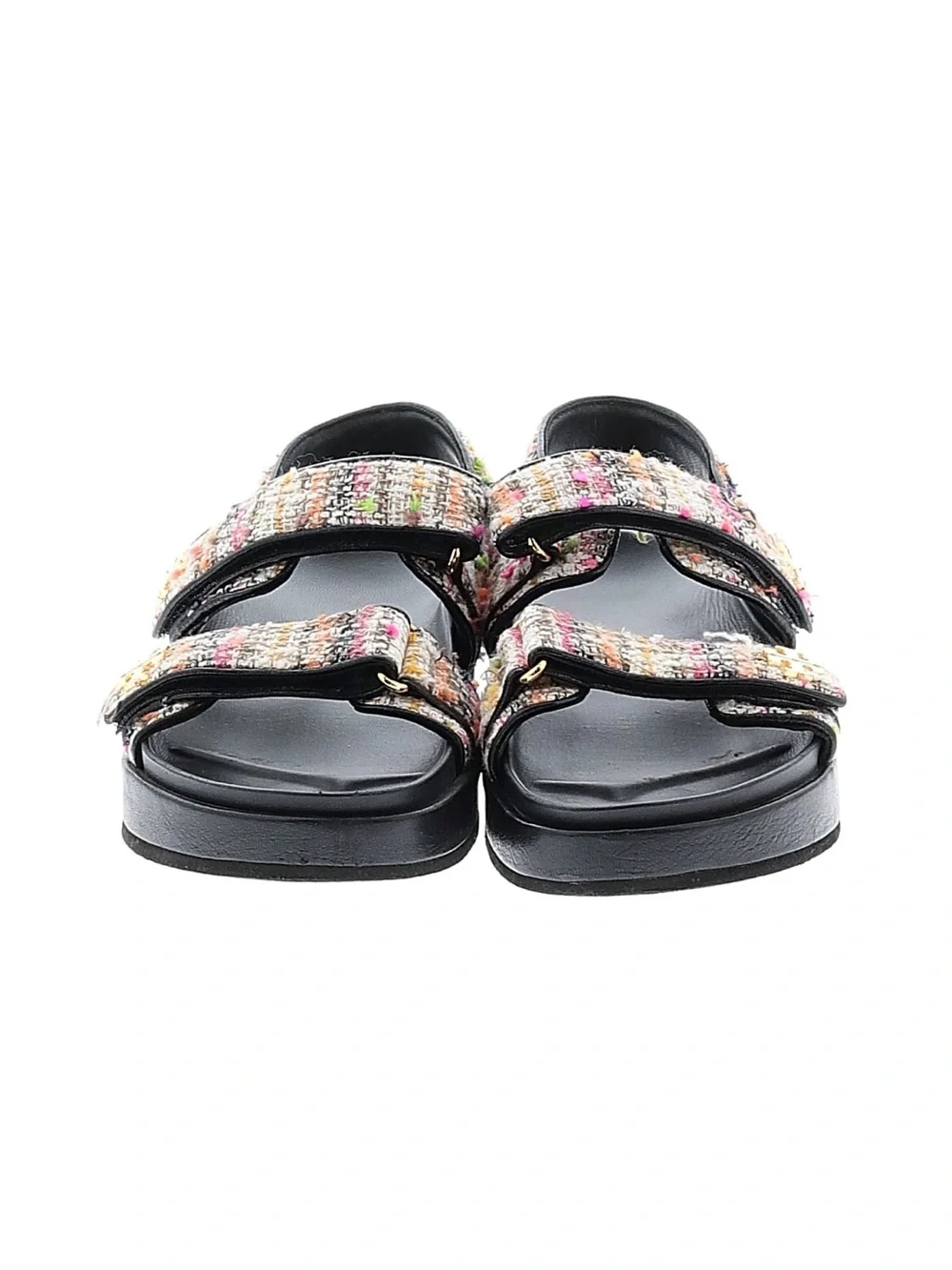 Tory Burch Kira Tweed Double-Strap Platform Sandal in Black and Pink Multi